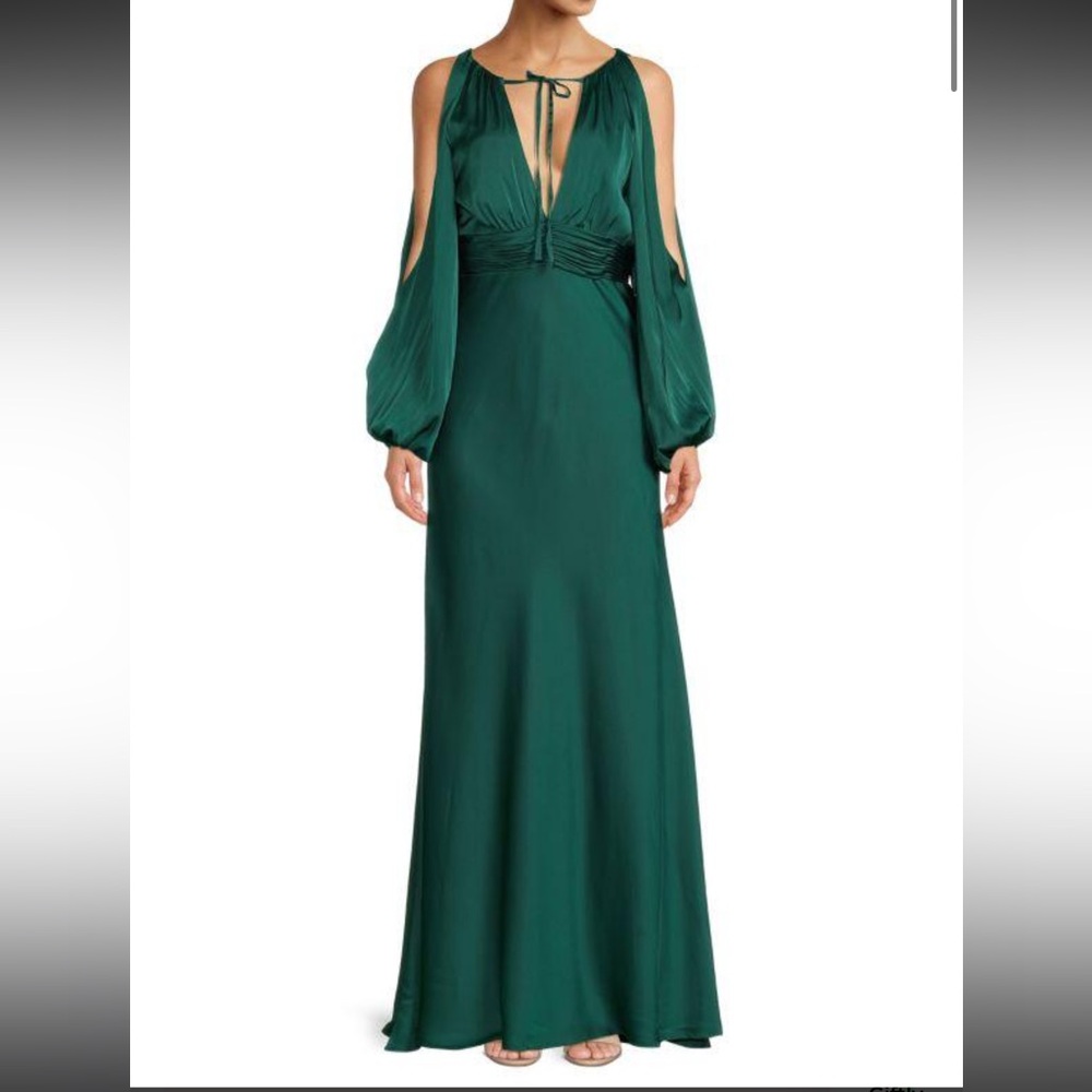 NWT Ieena Mac Duggal 55397 Bishop Sleeve Gown Emerald Green Evening Dress Size 4